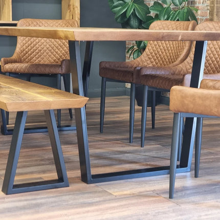 Louth VF Dining Table Solid Wood Chamfer Edge - Industrial V Frame Steel Legs - Modern Rustic Interior Design Cozy Natural and Stylish