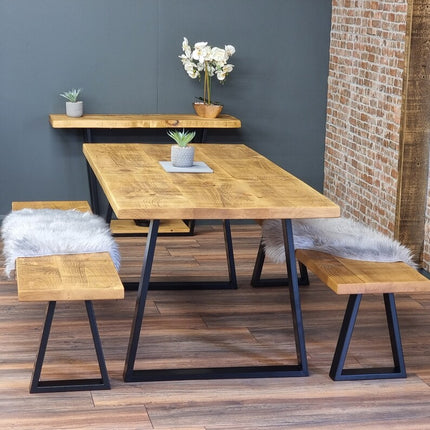 Calia Style Dining Table Wooden Rustic Industrial Dining Table Rustic Wood Trapezium-FRAME LEGS Cotswold