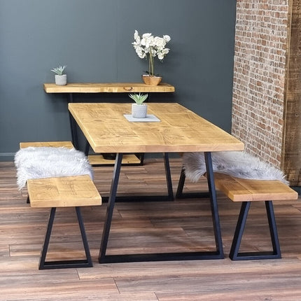 Calia Style Dining Table Wooden Rustic Industrial Dining Table Rustic Wood Trapezium-FRAME LEGS Cotswold