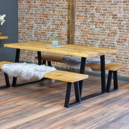 Calia Style Dining Table Wooden Rustic Industrial Dining Table Rustic Wood Trapezium-FRAME LEGS Cotswold