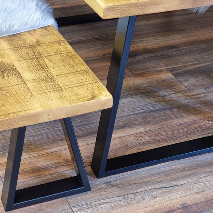 Calia Style Dining Table Wooden Rustic Industrial Dining Table Rustic Wood Trapezium-FRAME LEGS Cotswold