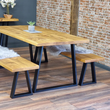 Calia Style Dining Table Wooden Rustic Industrial Dining Table Rustic Wood Trapezium-FRAME LEGS Cotswold