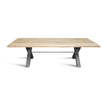 Birthope Solid Oak Dining Table Steel Legs Chunky XF with Steel Bar