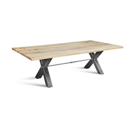 Birthope Solid Oak Dining Table Steel Legs Chunky XF with Steel Bar