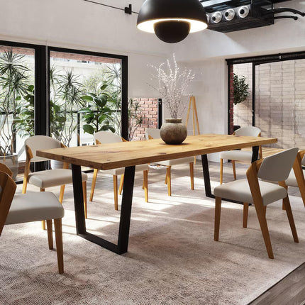 Brigg Straight Edge Rustic Dining Table Steel V Frame Legs