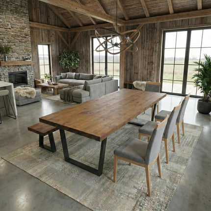 Brigg Straight Edge Rustic Dining Table Steel V Frame Legs