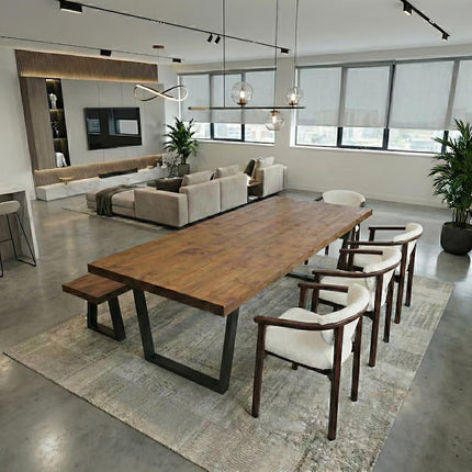 Brigg Straight Edge Rustic Dining Table Steel V Frame Legs