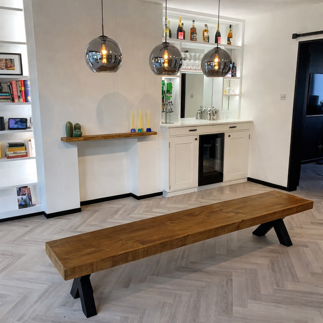 Dining bench Lincoln Rustic Farmhouse Chunky Metal Legs