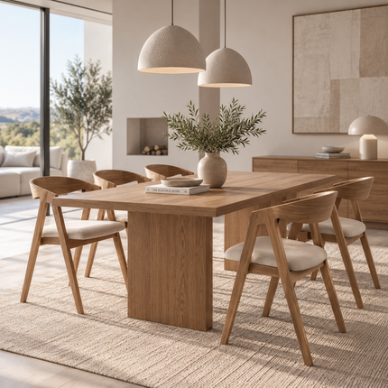 Eau Solid Oak Dining Table Set with 6 Aby Chairs