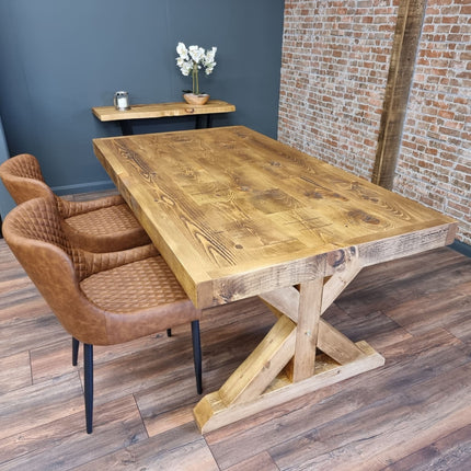 Rustic Farmhouse Clifford Dining Table – Handmade Kitchen Table X Wooden Base