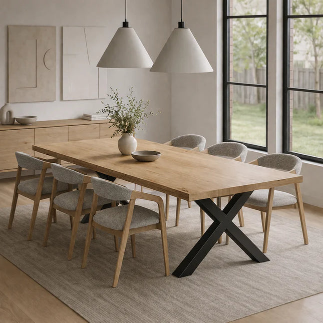 Somerby Solid Oak Dining Table 200cm x100, natural oak matt,  with XF Steel Legs