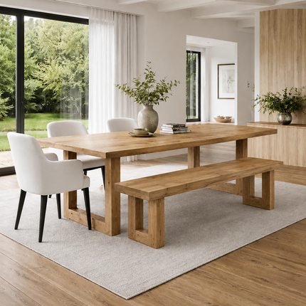 Solid Oak Dining Bench Wooden Chunky Legs