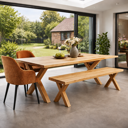Solid Oak Dining Bench Wooden Chunky Legs